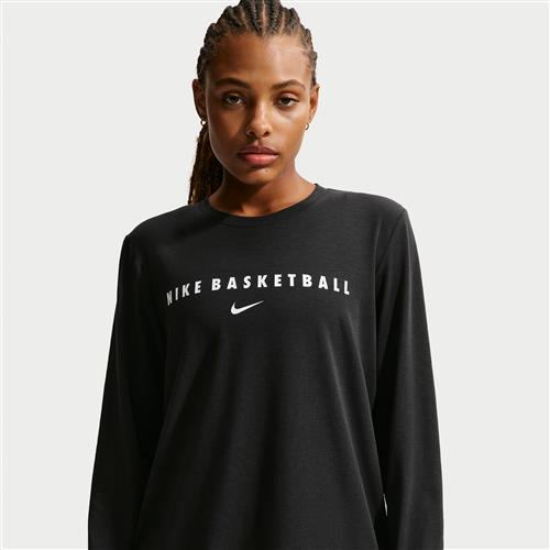 Langærmet Nike Dri-FIT-opvarmningsbasketballtrøje til kvinder - sort