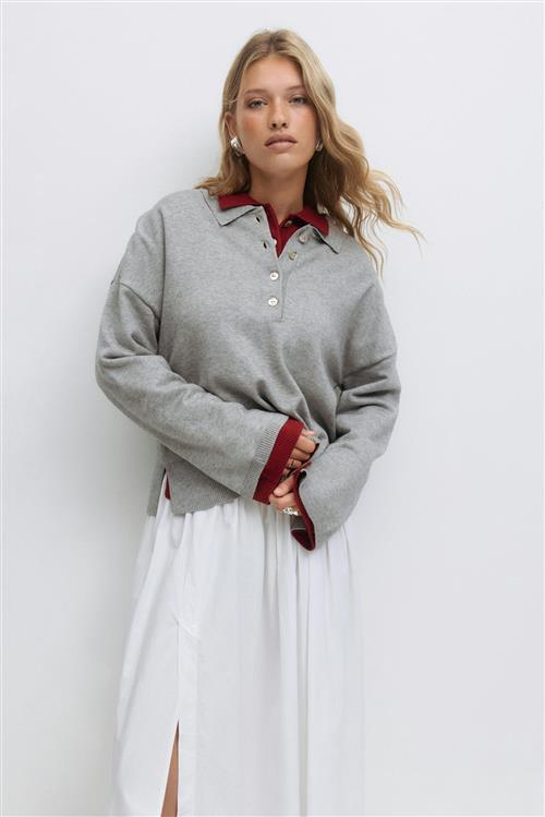 Gina Tricot - Knitted collar sweater - poloshirts - Grå - S - Dame