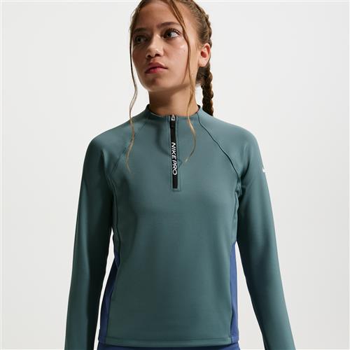 Nike Pro-Dri-FIT-trøje med kort lynlås og lange ærmer til større børn (piger) - grå