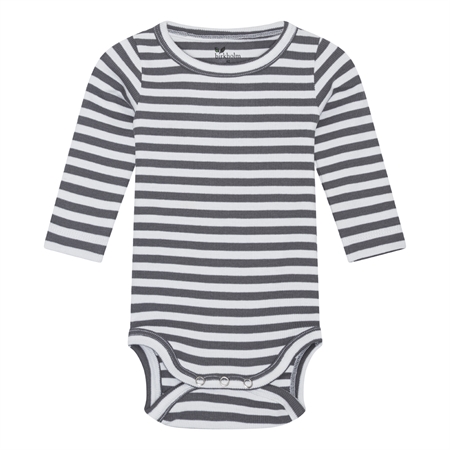BIRKHOLM Stribet Rib Body Perfekt Hvid & Elefant Grå