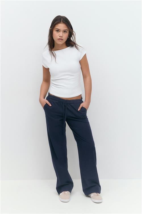 Gina Tricot - Y low linen blend trousers - hørbukser - Blå - 158/164 - Pige