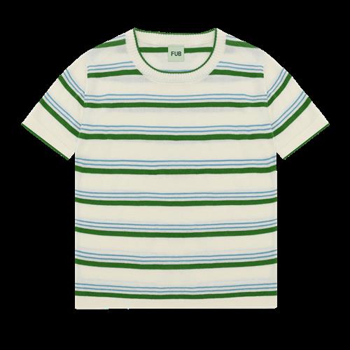 FUB Stribet T-shirt Ecru/pine  Ecru/Pine-130 cm  Grøn  130 cm  unisex