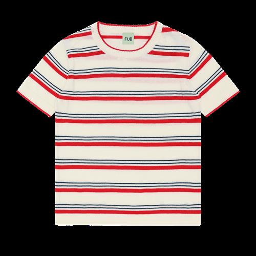 FUB Stribet T-shirt Ecru/red  Ecru/Red-110 cm  Rød  110 cm  unisex