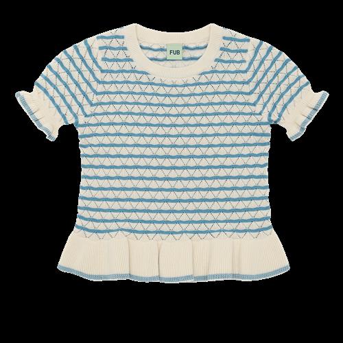 FUB Pointelle Tee Ecru/sea  Ecru/Sea-130 cm  Blå  130 cm  kvinde