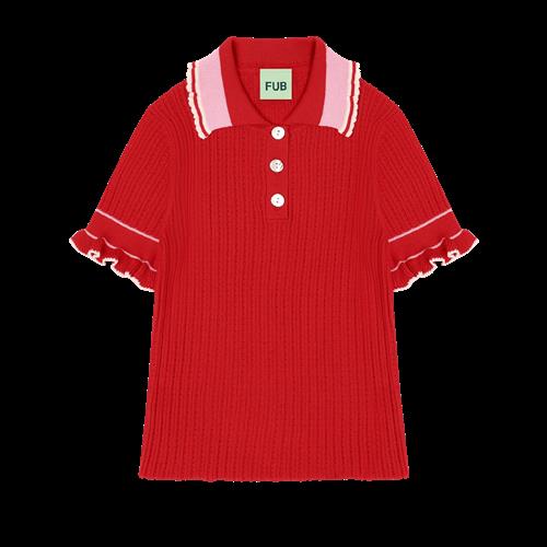 FUB Pointelle-polo Red  Red-110 cm  Rød  110 cm  kvinde