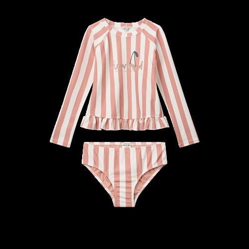 Liewood Dagny Stribet Badesæt Coral Blush / Creme De La Creme Stripe  Coral Blush / Creme De La Creme Stripe-128 cm  Creme  128 cm  kvinde