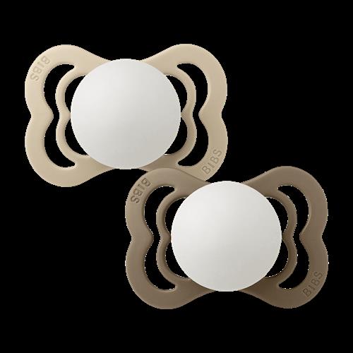 BIBS Supreme 2-pak Runde Silikonesutter Vanilla Dark Oak Glow  Vanilla Dark Oak GLOW 6+M Silicone Brun  6+ måneder  unisex