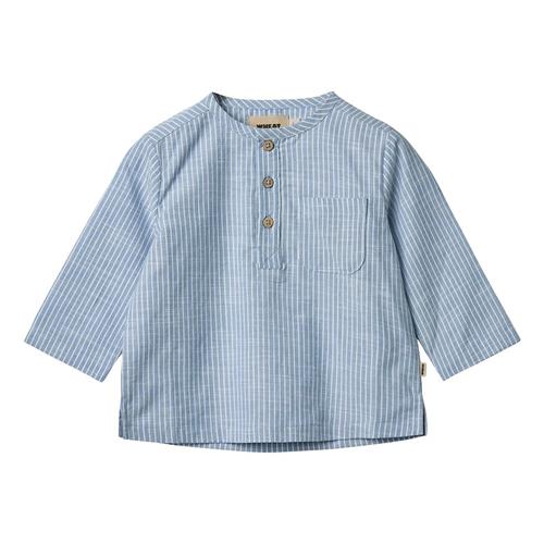 Wheat GOTS Bjørk Skjorte Blue Stripe 62 cm  Blå  62 cm  mand