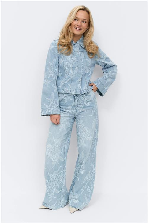 Gina Tricot - Embroidery jeans - wide jeans - Blå - 44 - Dame