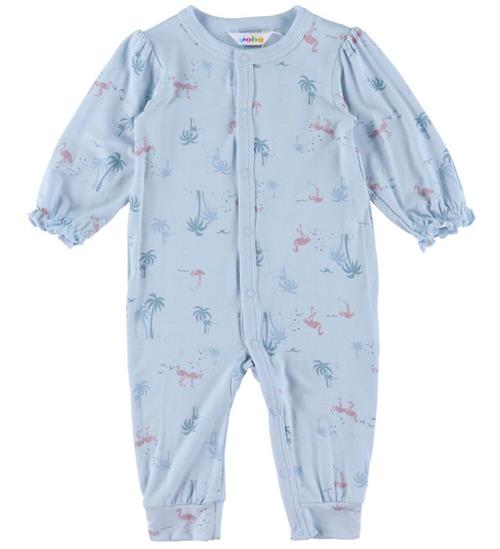 Joha Natdragt - Bambus - Lyseblå m. Flamingoer