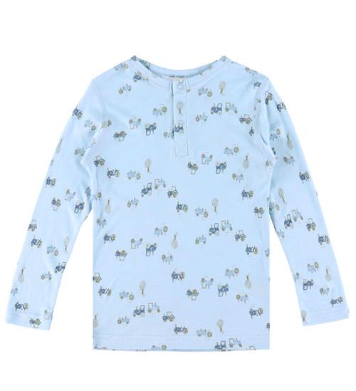 Joha Bluse - Bambus - Lyseblå m. Traktorer