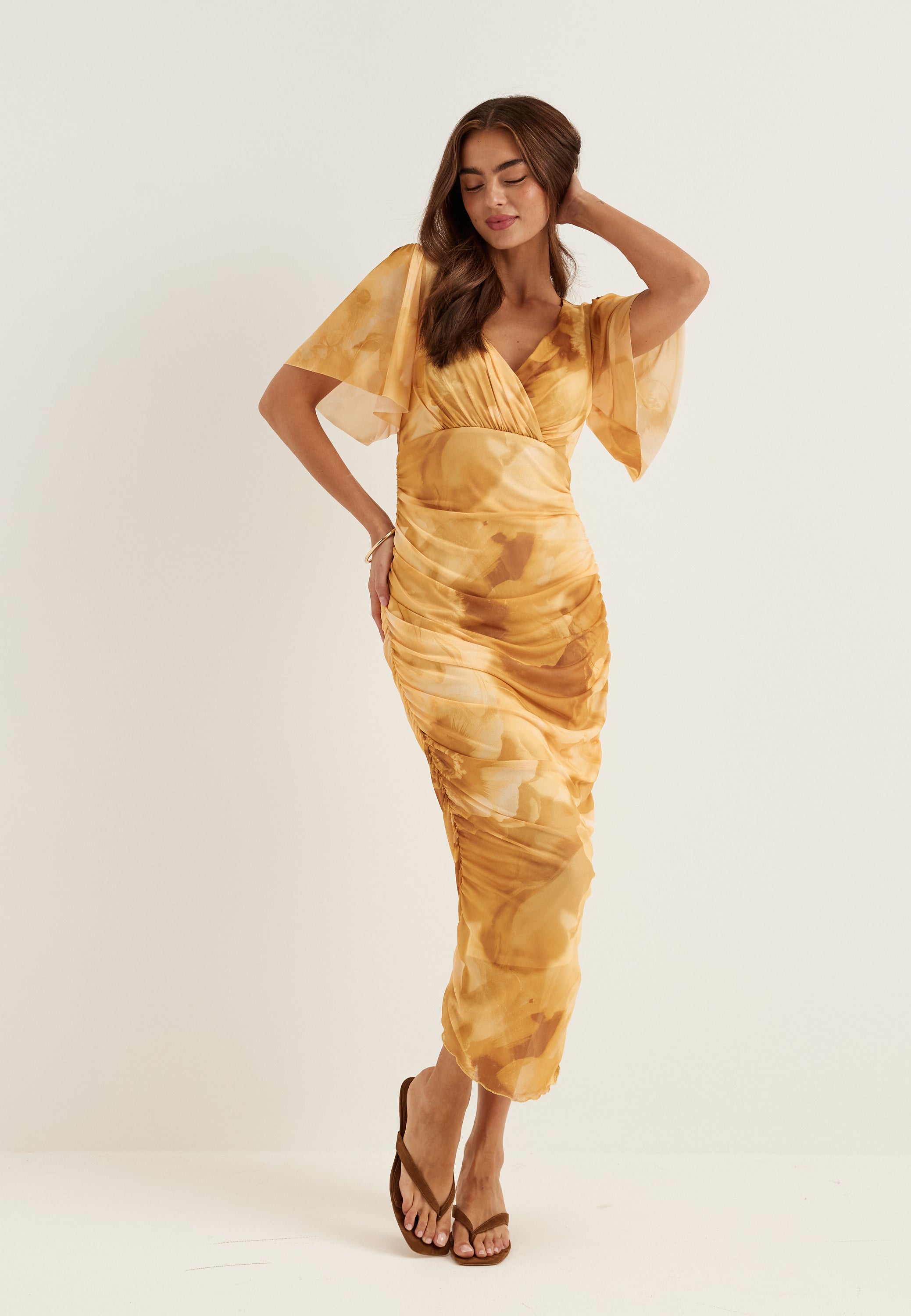 BUBBLEROOM OCCASION Butterfly Sleeve Mesh Ankle Dress