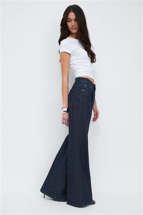Gina Tricot - Polka dot jeans - Highwaist jeans - Blå - 36 - Dame