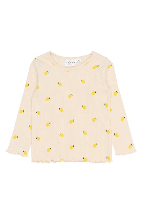 The New Siblings Smilla Langærmet Rib Tee Gardenia Aop  Gardenia AOP-80 cm  Creme  80 cm  kvinde