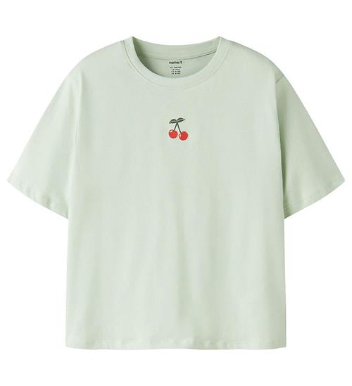 Name it T-shirt - NkfVictoria - Pale Aqua/Cherry Embroider