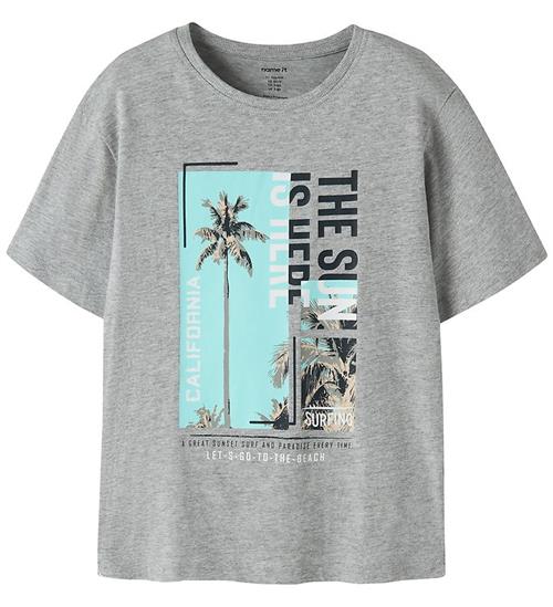 Name It T-shirt - Loose - NkmVagno - Grey Melange/The Sun