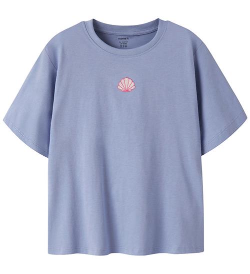 Name it T-shirt - NkfVictoria - Purple Impression/Shell Embroide