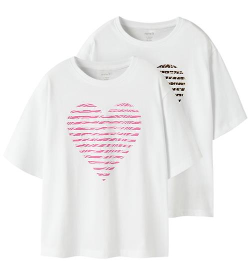 Name It T-shirt - 2-pak - NkfFahiraz - Bright White/Zebra Heart/