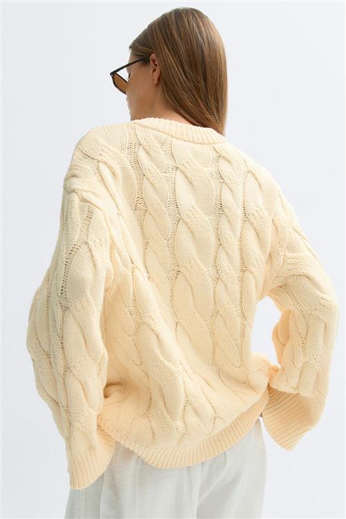 Gina Tricot - Chunky knitted cable cardigan - Cardigans - Gul - XL - Dame