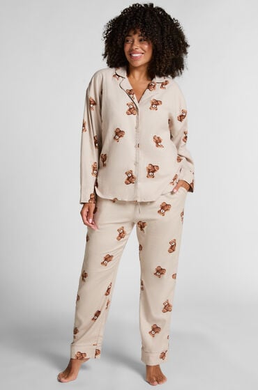 Hunkemöller Bukser flannel straight bjørne Beige