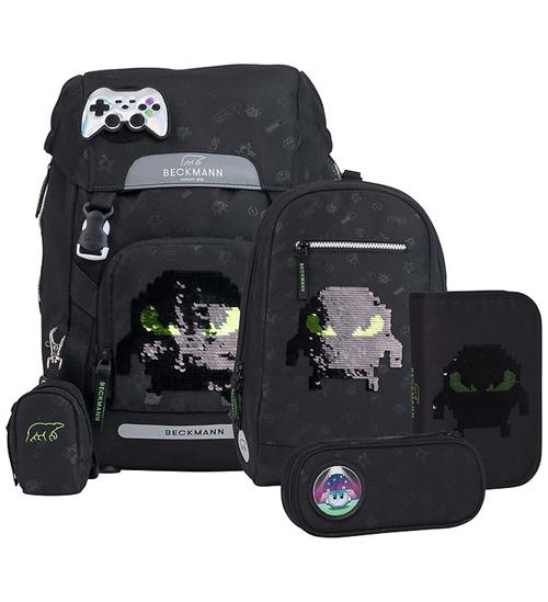 Beckmann Skoletaskesæt - Classic - Pixel - Sort