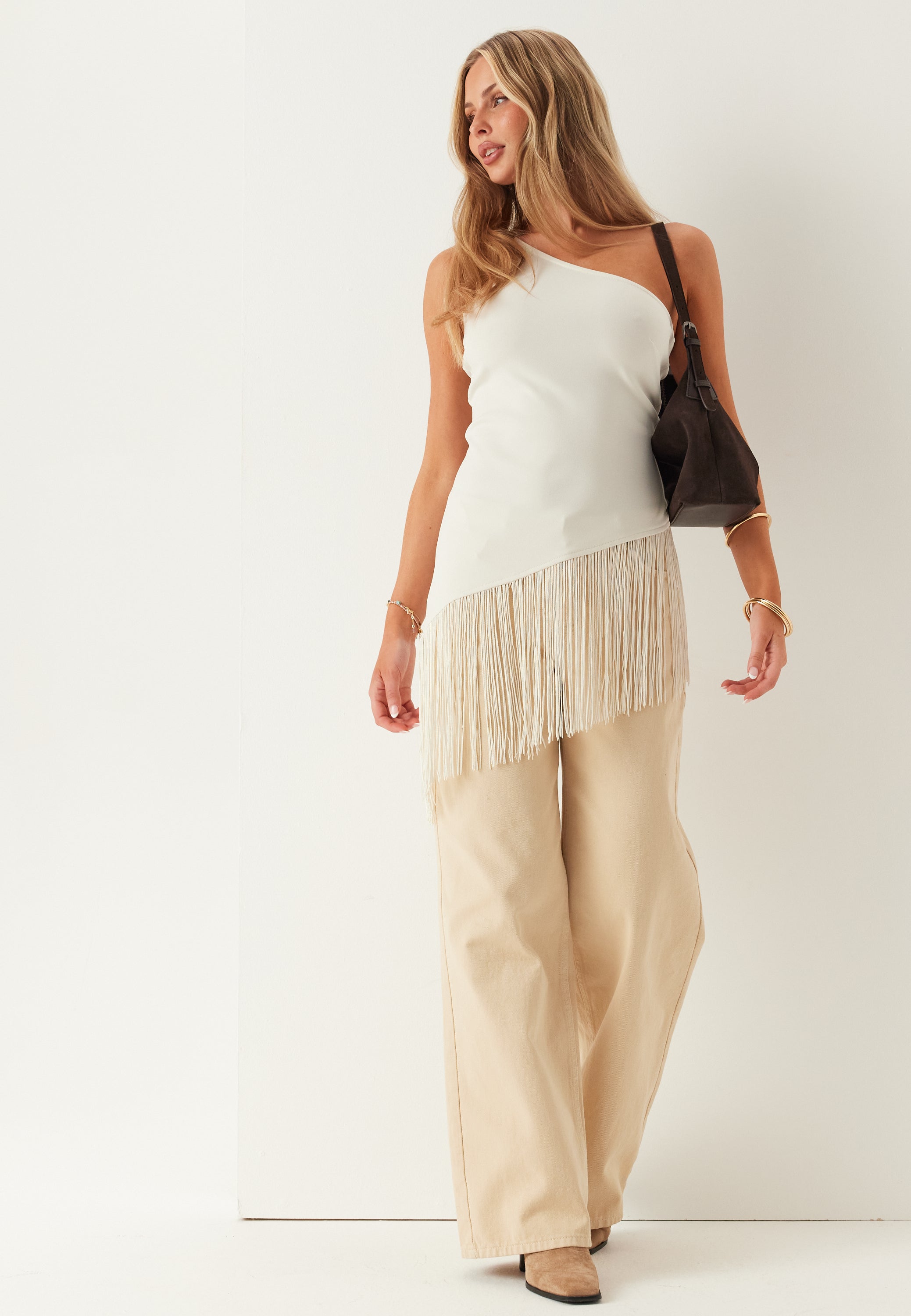BUBBLEROOM One Shoulder Fringe Top