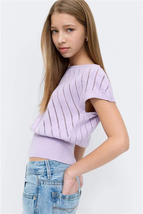 Gina Tricot - Y boatneck knitted top - Toppe - Lilla - 170 - Pige