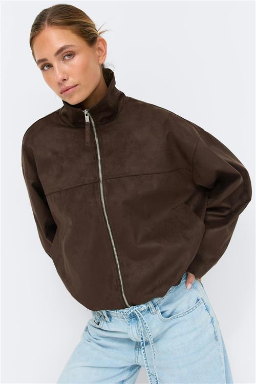 Gina Tricot - Faux suede high neck jacket - Frakker med høj krave - Brun - L - Dame