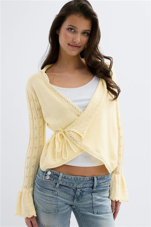Gina Tricot - 14+ knitted frill cardigan - Cardigans - Gul - M - Dame