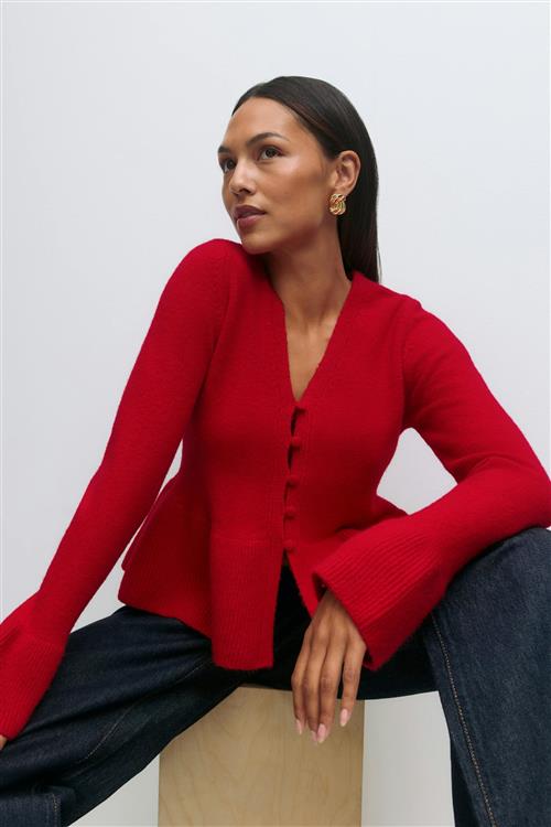 Gina Tricot - Knitted peplum cardigan - Cardigans - Rød - S - Dame