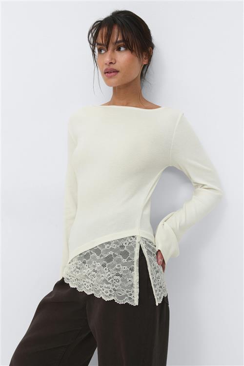 Gina Tricot - Lace detail boatneck top - Langærmede toppe - Hvid - XL - Dame