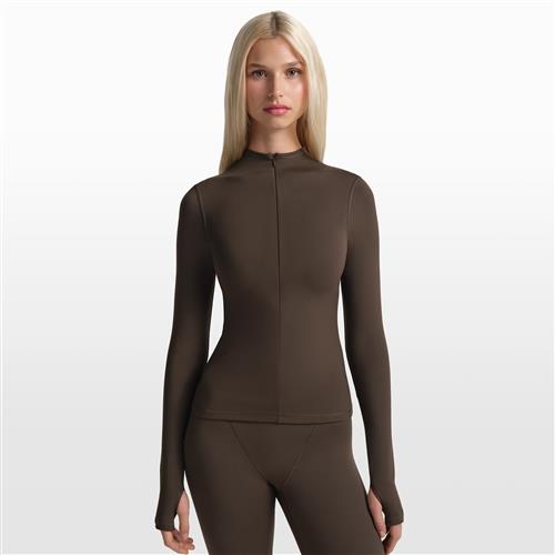 Langærmet NikeSKIMS Matte-top med halv lynlås og høj hals til kvinder - brun