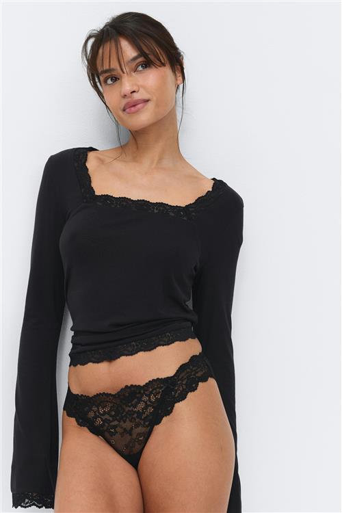 Gina Tricot - 3-pack scallop lace thong - trusser-3-pak - Sort - L - Dame