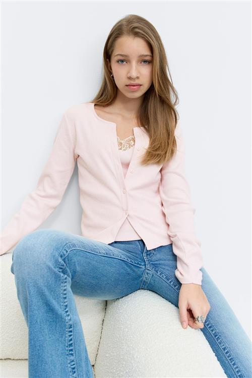 Gina Tricot - Y 2 in 1 lace rib cardigan - Toppe til piger 9–14 år - Lyserød - 158/164 - Pige