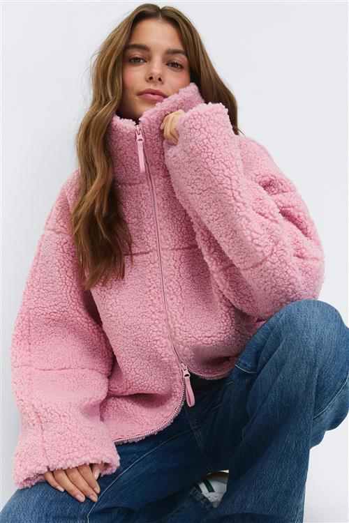 Gina Tricot - Pile zip jacket - teddy jakker - Lyserød - XS - Dame