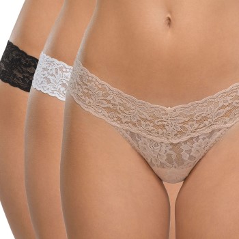 Hanky Panky Trusser 9P Low Rise Lace Thong Sort/Hvid nylon One Size Dame