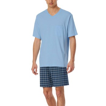 Schiesser Comfort Essentials V-Neck Short Pyjamas Marine/Blå bomuld Small Herre