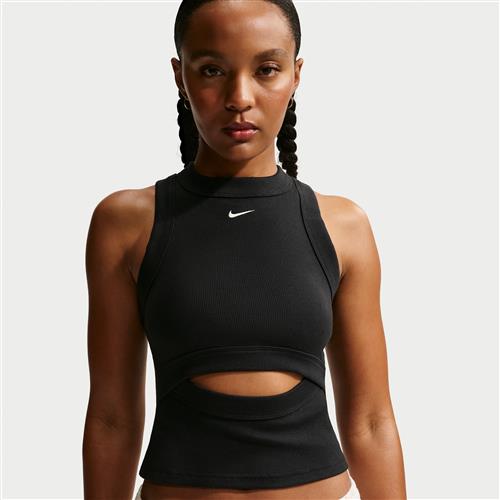 Maskinstrikket Nike Chill-tanktop med tætsiddende ribkant til kvinder - sort