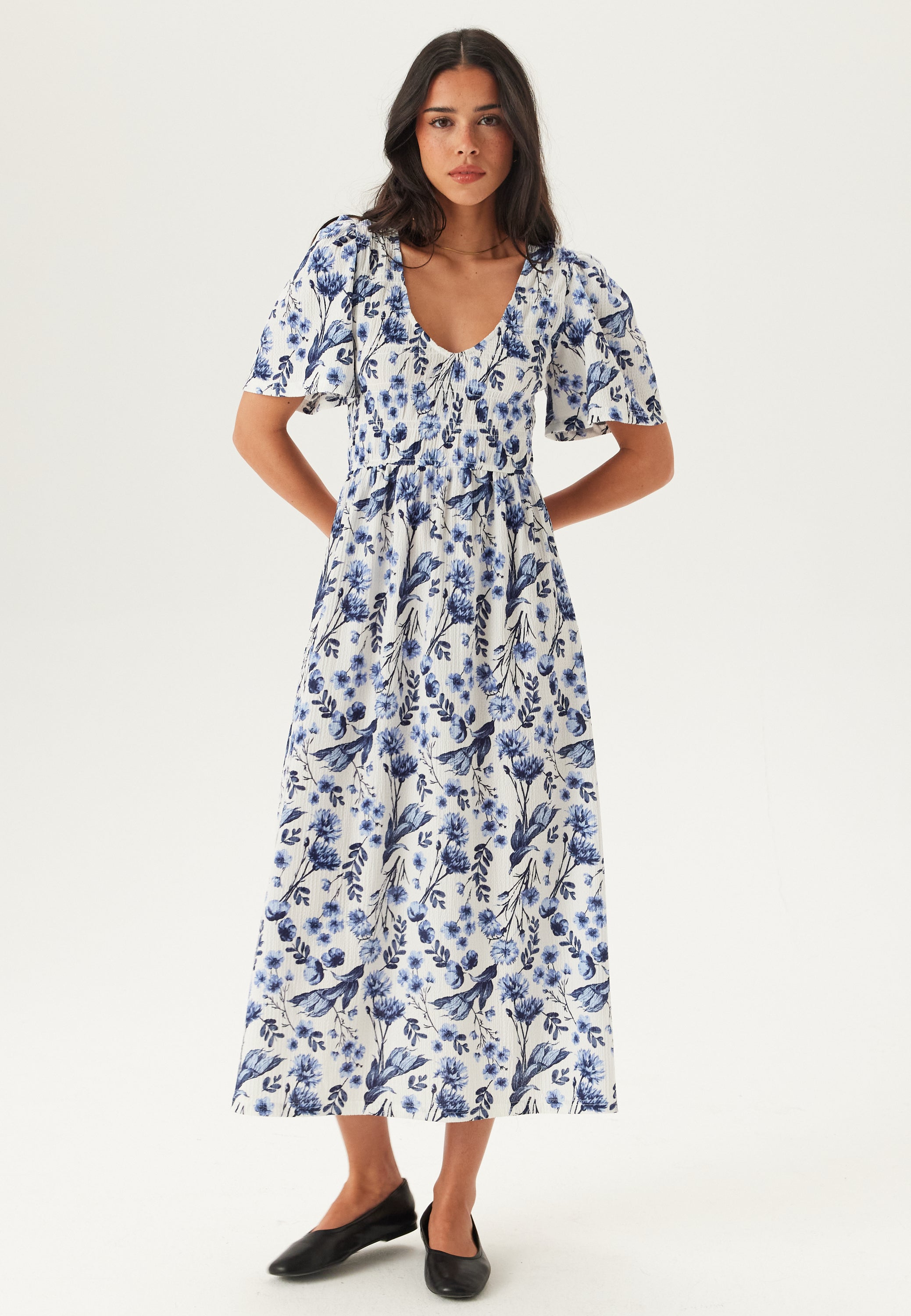 BUBBLEROOM Butterfly Tie Back Midi Dress