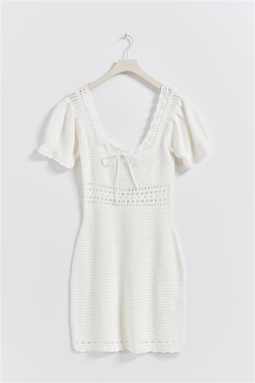 Gina Tricot - Crochet knitted dress - Strikkjoler - Hvid - XS - Dame