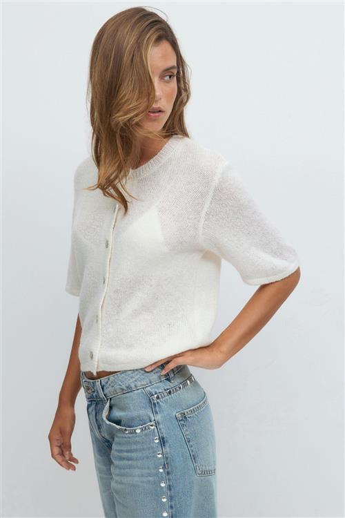 Gina Tricot - Loose knitted cardigan - Cardigans - Hvid - M - Dame