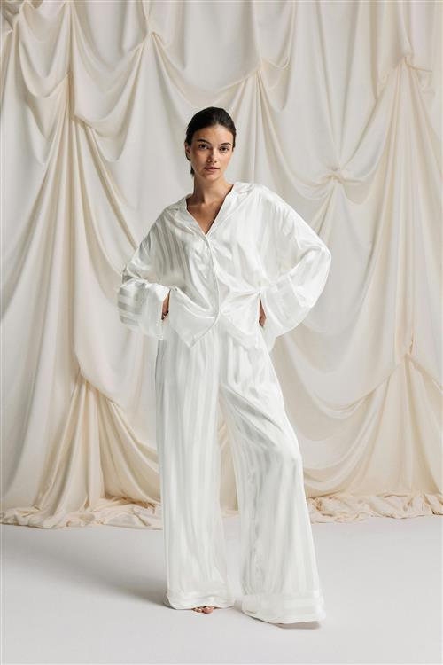 Gina Tricot - Satin striped trousers - pyjamasser - Hvid - XS - Dame