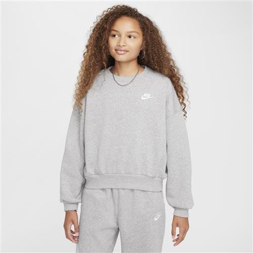 Nike Club Fleece-sweatshirt med firkantet pasform og rund hals til piger - grå