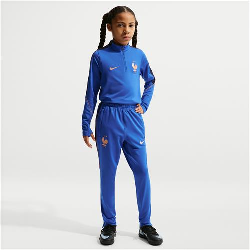 Maskinstrikkede FFF Strike Nike Dri-FIT-fodboldbukser til større børn - blå