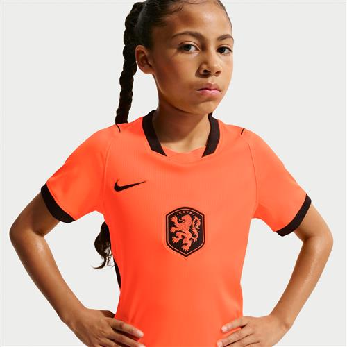 Netherlands 2026 Stadium Home Nike Dri-FIT-fodboldtrøje til større børn - Orange