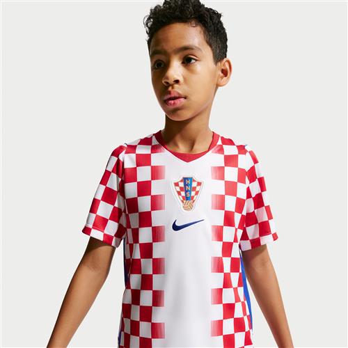 Kroatien 2026 Stadium Home Nike Dri-FIT Replica-fodboldtrøje til større børn - hvid