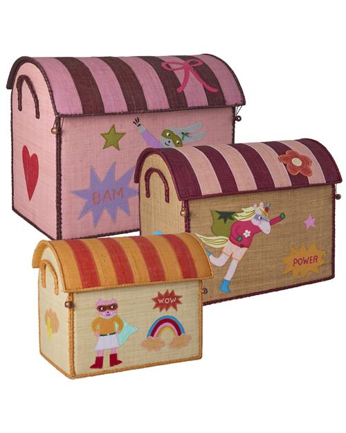 RICE Hero 3-pak Raffia-opbevaringshus Pink  Pink  One Size  Lyserød  One Size  unisex