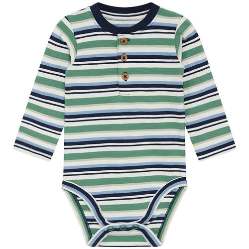 Hust&Claire Bjorn Stribet Babybody Spruce 74 cm  Blå  74 cm  mand