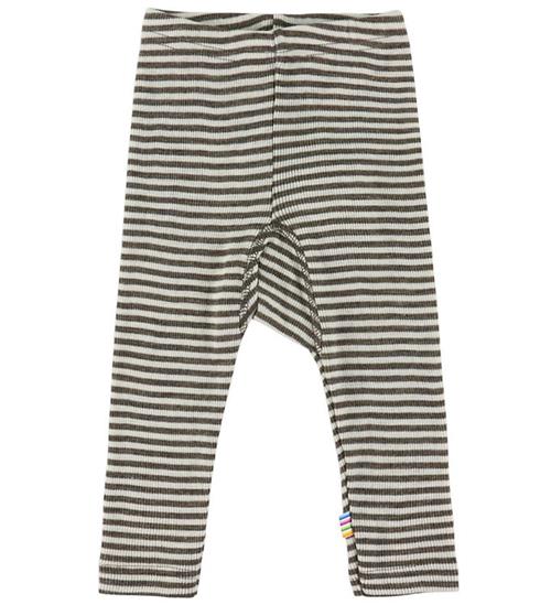 Joha Leggings - Uld/Silke - Rib - Mørkebrun/Stribet