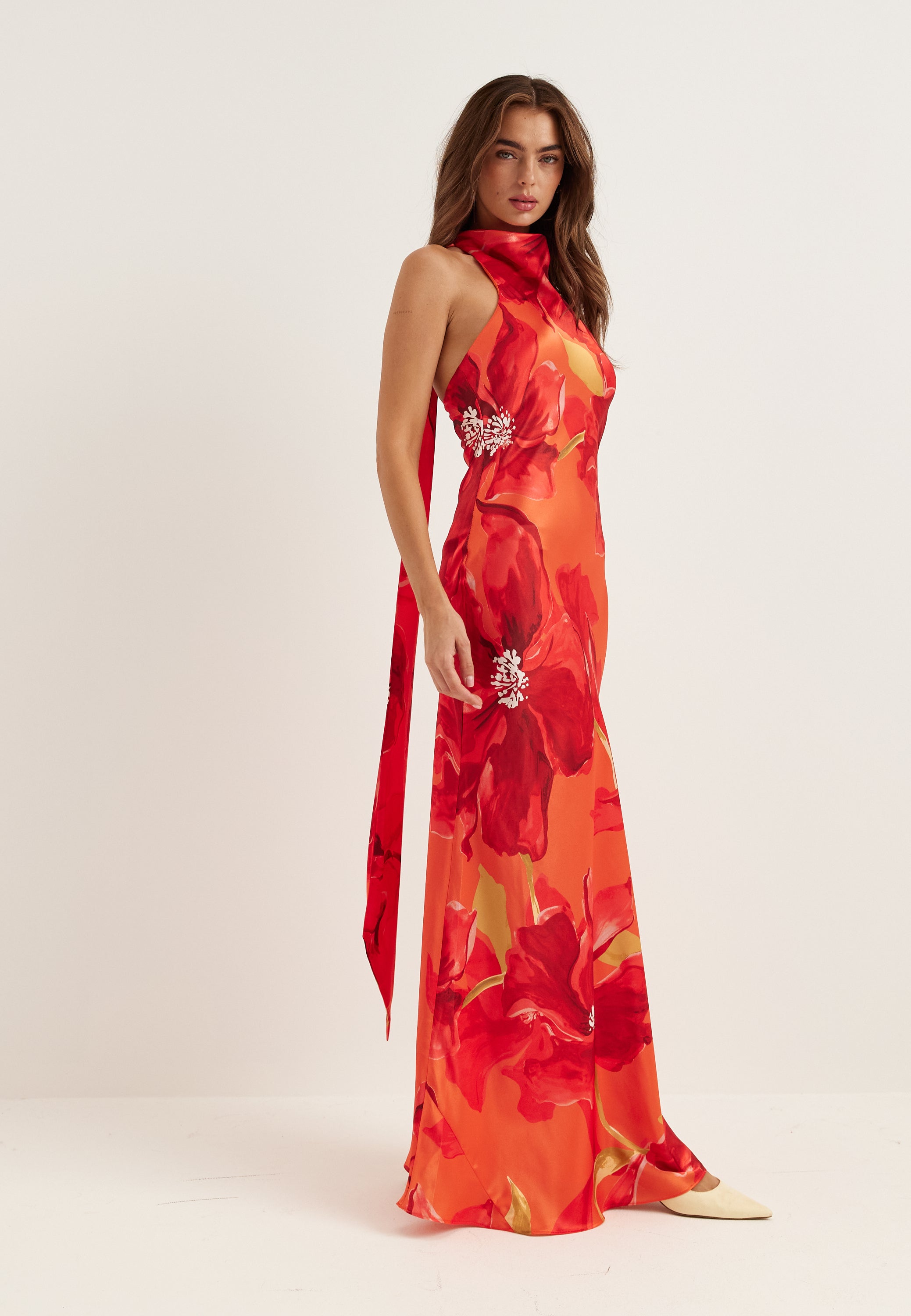 FOREVER NEW Clementine High Neck Satin Max